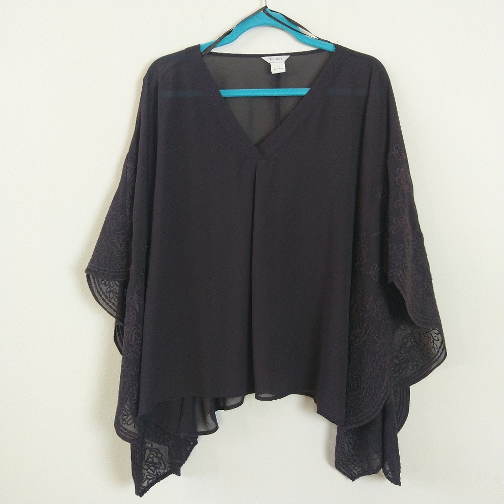 Ariat Black Embroidered Bat Wing Shirt Shawl Top